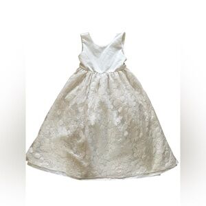 Rosebuds Flower Girl Maxi Dress Sz 6 Multi Layer Skirt Satin Button Back Ivory